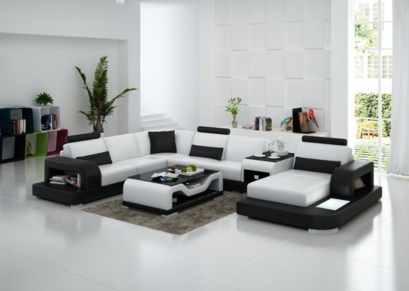 Ledersofa Couch Modern Wohnlandschaft Ecksofa Eck Dekor Design Garnitur