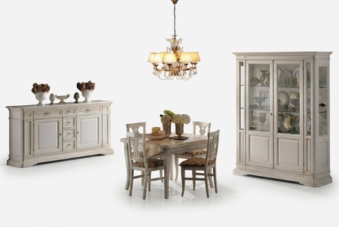 Garnitur 7tlg Holz MÃ¶bel Kommode 4x Stuhl Tisch Vitrine Gruppe Esszimmer Set