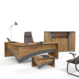 Garnitur BÃ¼ro EckbÃ¼rotisch BÃ¼rotisch Set 3tlg Holz BÃ¼romÃ¶bel Braun
