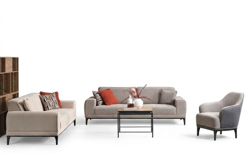 Garnitur Dreisitzer Zweisitzer Sessel Sofa Stoff Beige Stoffsofa Set 3+2+1