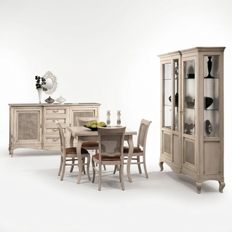 Garnitur Holz MÃ¶bel Kommode 4x Stuhl Tisch Vitrine Neu Gruppe Esszimmer Set 7tlg