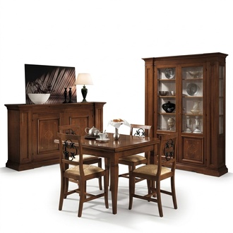 Set von 7pcs HolzmÃ¶bel Kommode 4x Stuhl Kommode Tisch Vitrine Gruppe Esszimmer Set 7pcs