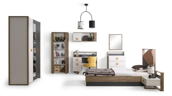 Garnitur Kinderbett KindermÃ¶bel Kinderzimmer Bett Holz Grau Set 9tlg