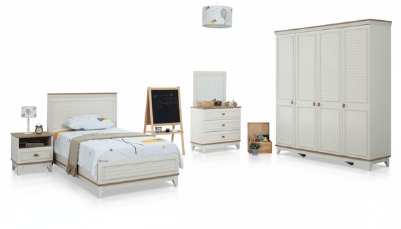 Garnitur Kinderzimmer Bett Kinderbett KindermÃ¶bel WeiÃ Holz Set 5tlg