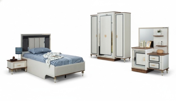 Garnitur Kinderzimmer Bett Kinderbett KindermÃ¶bel WeiÃ Holz Set 5tlg