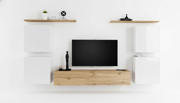 Garnitur Set 7tlg Luxus Neu Wohnwand Braun TV Ständer Wandschrank Holz
