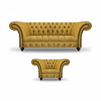Gelb Sofa Set Sessel Luxus Textil Sofa Dreisitze Couch Chesterfield Sitz MÃ¶bel