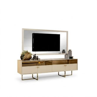 Goldene Wohnzimmer Garnitur Stilvolles Sideboard Moderne TV-Rahme 2tlg