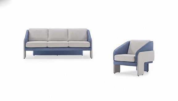 Grau-Blaue Wohnzimmer Designer SitzmÃ¶bel 3-Sitzer Lehnsessel 2tlg Set