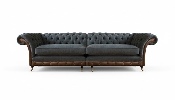 Grau-Braunes Chesterfield Textilsofa Designer Zweisitzer Wohnzimmer Couch