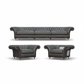 Grau Designer PolstermÃ¶bel Garnitur 3tlg Chesterfield Wohnzimmer Polstersitz