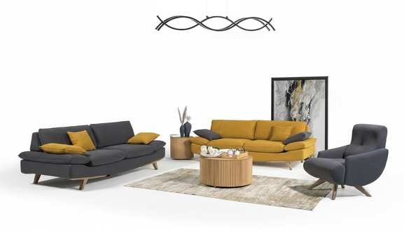 Grau-Gelbe Wohnzimmer SitzmÃ¶bel Luxus 2x 3-Sitzer Couchen Einsitzer 3tlg