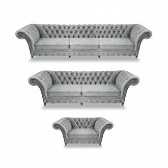 Grau Luxus Wohnzimmer Set 3tlg Textil PolstermÃ¶bel Designer MÃ¶bel Chesterfield