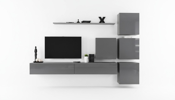 Grau Moderne Wohnwand Wohnzimmer Design TV Ständer Luxus Sideboard Schrank neu