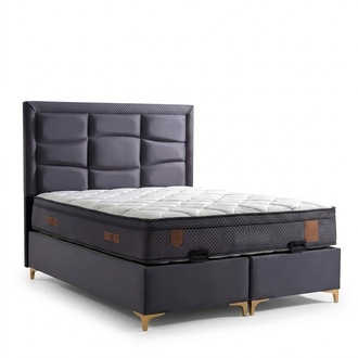 Grau modernes Bett mit Matratze aus Textil und Holz