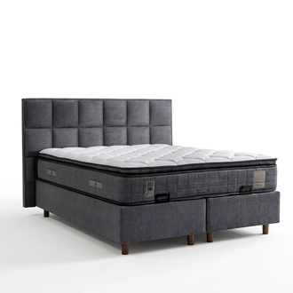 Grau modernes Bett mit Matratze aus Textil und Holz
