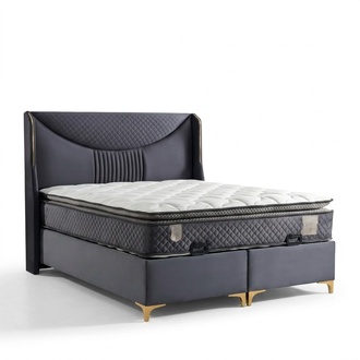 Blaues Bett mit Matratze aus Textil und Holz