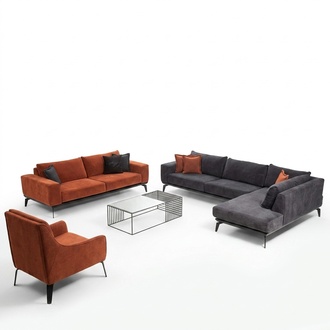 Grau-Orange Couchgarnitur LuxuriÃ¶se Wohnzimmer MÃ¶bel 3-Sitzer Ecksofa