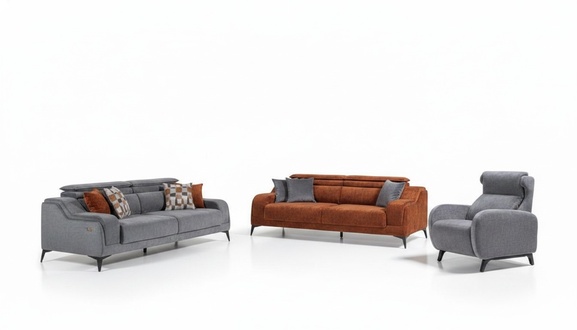 Grau-Orange Wohnzimmer Sitz MÃ¶bel Exklusiver 3-Sitzer Luxus Einsitzer