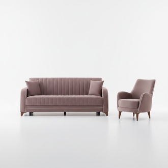 Grau Sofa Komplett 2tlg Wohnzimmer Textil Sessel mit Sofa 3 Sitzer Couchen