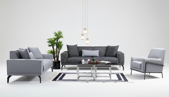 Grau Sofagarnitur Komplette Couchgarnitur Polstersofa Stoffsofa Sofa