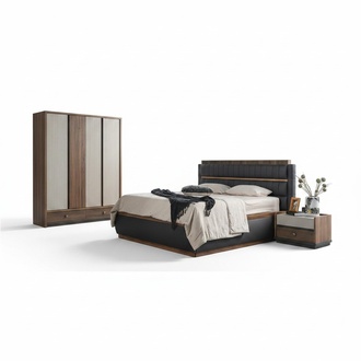 Grau-Weiße Schlafzimmer Möbel Designer Bett Edle Holz Nachttische 3tlg