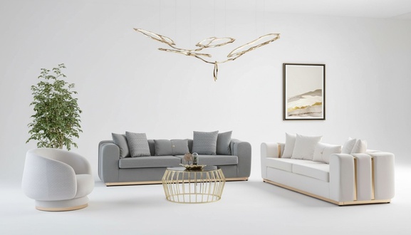 Grau-WeiÃe Wohnzimmer Polstersofas Sessel 4-Sitzer MÃ¶bel