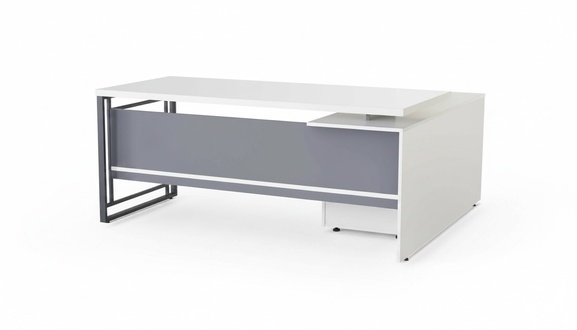 Grau-WeiÃer Arbeitszimmer Exklusiver Tisch Designer Ecktisch BÃ¼ro MÃ¶bel