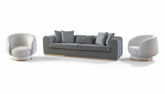 Grau-WeiÃes Wohnzimmer Sitzset Polster Couchen 4 Sitzer Sessel