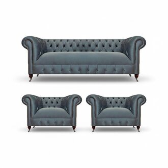 Graue Chesterfield MÃ¶bel Sitzsofas Designer Sessel Wohnzimmer MÃ¶bel 3tlg