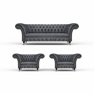Graue Garnitur Chesterfield SitzmÃ¶bel Designer Couch 2x Polstersessel