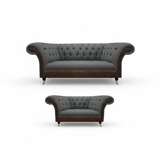 Graue Wohnzimmer Chesterfield Couchen Moderne Sofagarnitur 2tlg Edles Set