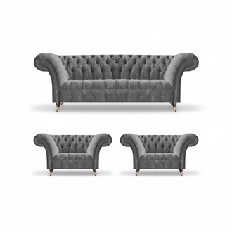 Graue Wohnzimmer Sesselgarnitur Edler Dreisitzer Designer Couchen 3tlg