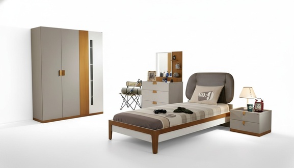 Graues Holzbett modern elegant fÃ¼r Schlafzimmer