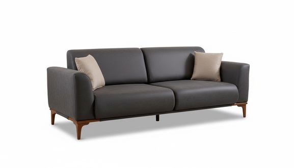Graues Kunstleder Leder Wohnzimmer Designer Couch LuxuriÃ¶ser 3-Sitzer
