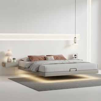 Graues Schlafzimmer Wandbett Designer Betten Luxus Holz Doppelbetten