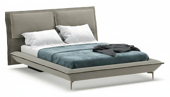 Graues Stoffbett modern mit Holzrahmen fÃ¼r Schlafzimmer