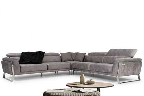 Graues Wohnzimmer Ecksofa L-Form Couch GroÃes Stoffsofa Luxus MÃ¶bel Neu