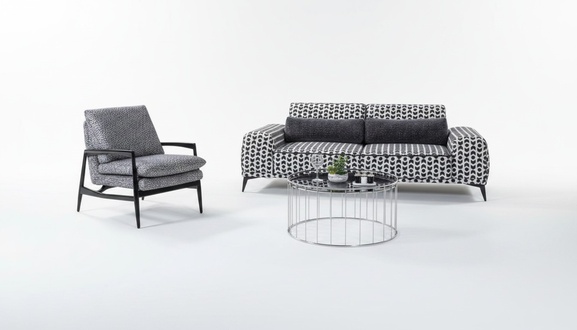 Graues Wohnzimmer Textilsofa 3-Sitzer Couchen Luxus Lounge Sessel 2tlg