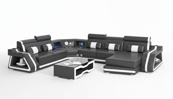 GroÃ Ecksofa Wohnlandschaft XXL Sofa U Form Ledersofa Schwarz Sofas