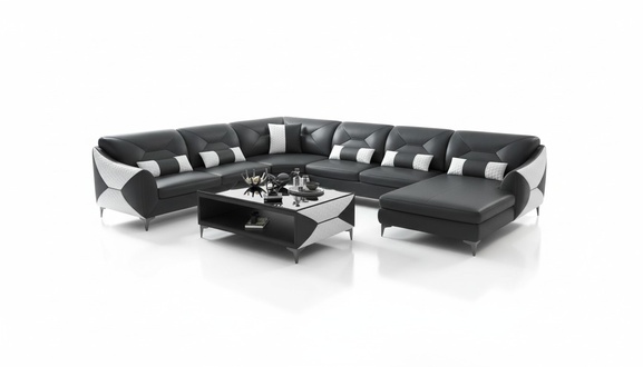 GroÃ Wohnlandschaft Sofa U Form Ecksofa Ledersofa Schwarz Kunstleder