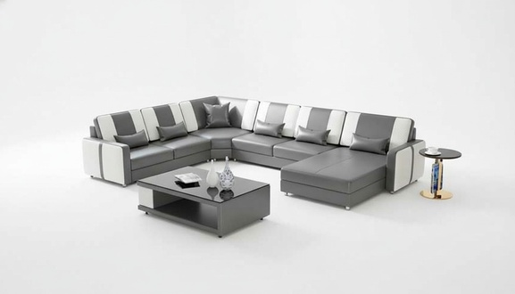 GroÃe Wohnlandschaft Sofa Ecksofa U Form Grau Kunstleder XXL Modern