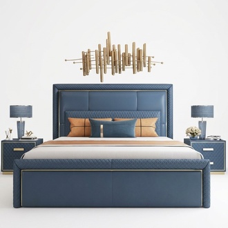 GroÃes Blaues Schlafzimmer Bett Designer Doppelbetten Kunstlederbetten