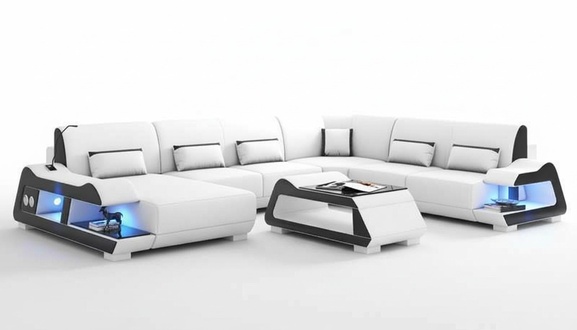 GroÃes Sofa Wohnlandschaft XXL U Form Ecksofa Ledersofa WeiÃ Sofas