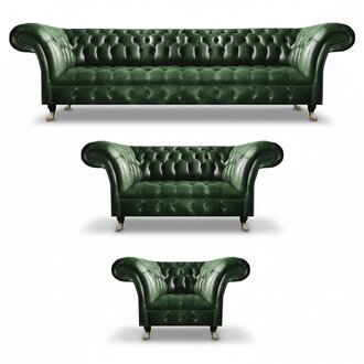 GrÃ¼n Leder Sofas Set 3tlg Wohnzimmer Sofagarnitur PolstermÃ¶bel Chesterfield