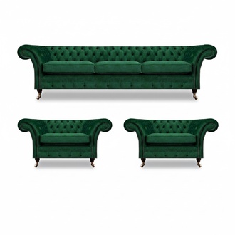 GrÃ¼n MÃ¶bel Wohnzimmer PolstermÃ¶bel Chesterfield Set 3tlg 3+1+1 Einrichtung