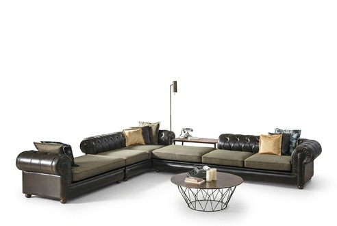 GrÃ¼n-schwarzes Wohnzimmer Chesterfield L-Form Sofa Polster Couchen Neu