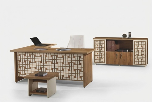Gruppe BÃ¼ro EckbÃ¼rotisch ArbeitszimmermÃ¶bel Schrank 3tlg Holz Braun