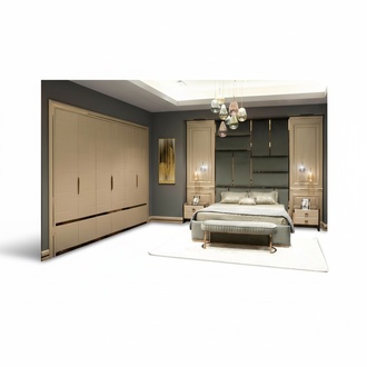 Gruppe SchlafzimmermÃ¶bel Doppelbett Bett Beige Modern Set 5tlg Holz