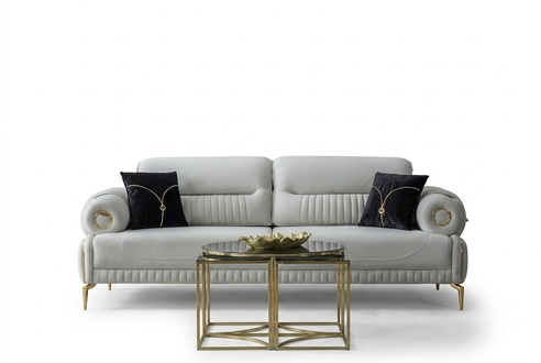 Gruppe Sofas Dreisitzer Sessel Couch Polstersofa Stoffsofa Blau 2tlg